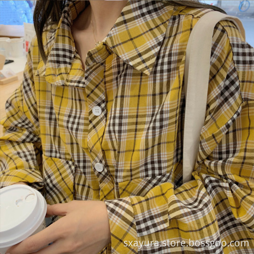 Autumn 2020 all-match small yellow fine plaid shirt